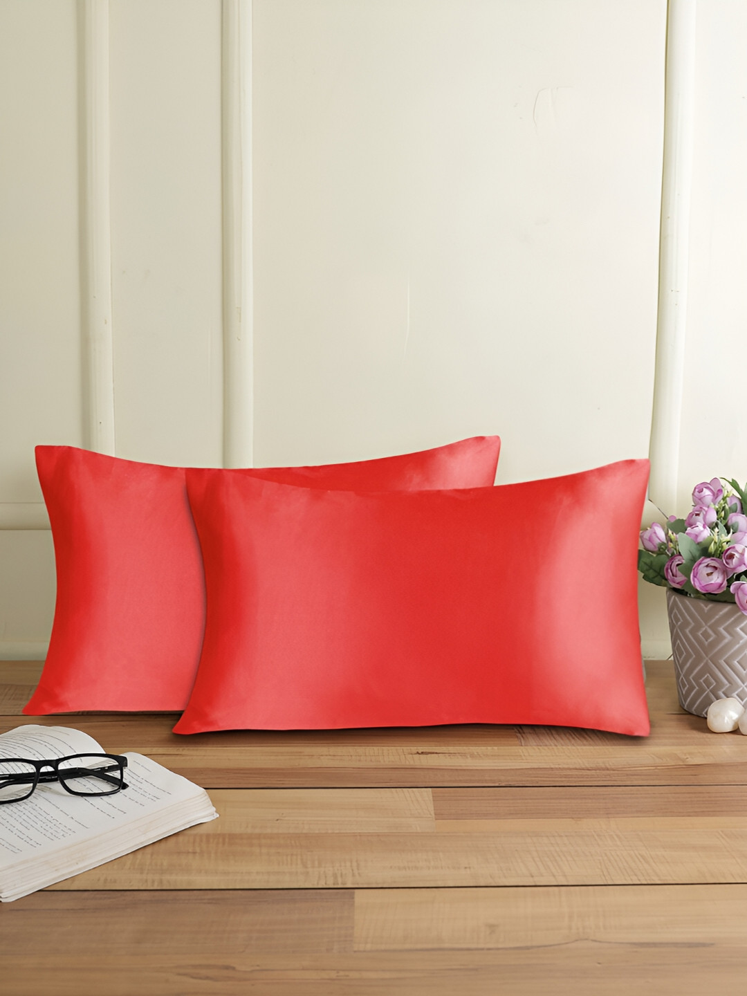 THE CONVERSION Red 2 Pieces Rectangle Satin Pillow Covers