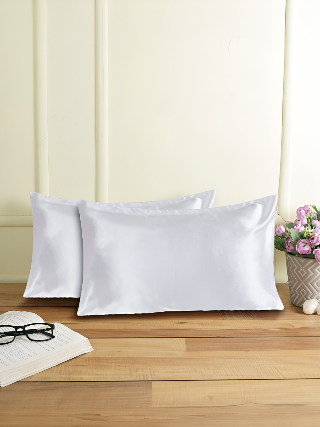 THE CONVERSION White 2 Pieces Silky Satin Rectangle Pillow Covers