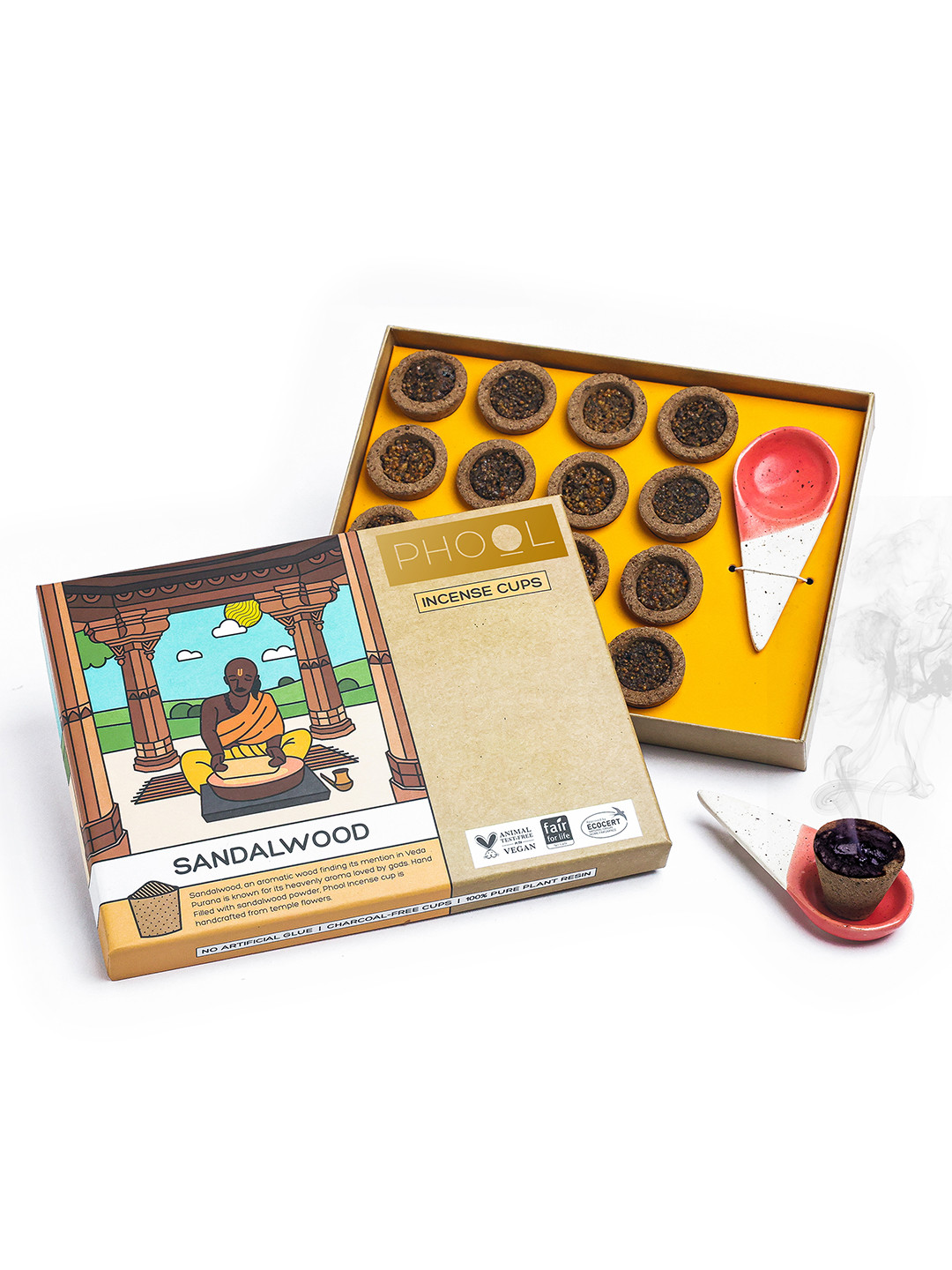 Phool Sandalwood Dhoop Cups - 16 Pcs Natural Havan Cup