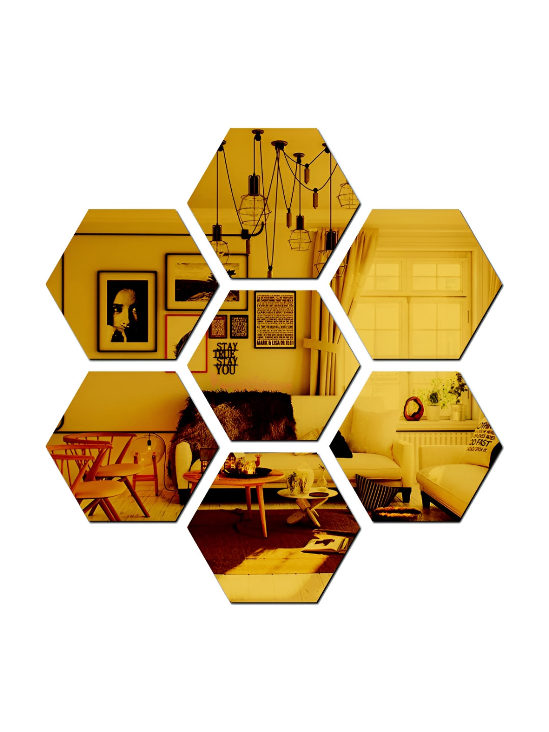 Wall1ders 7 Pieces Metallic-color Hexagon Acrylic Mirror Wall Stickers
