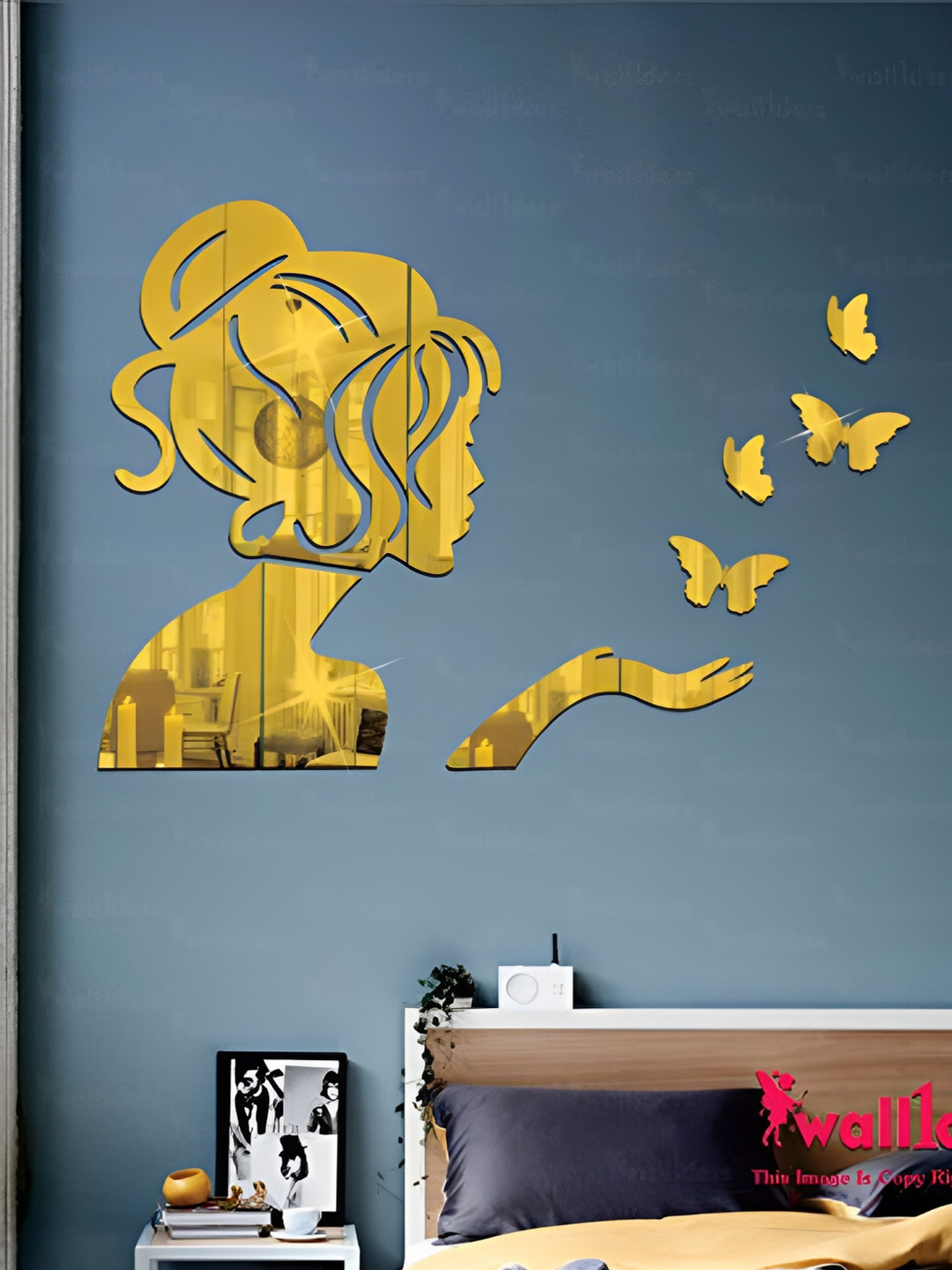 Wall1ders Yellow Angel 4 Pieces Butterfly Mirror Stickers For Wall