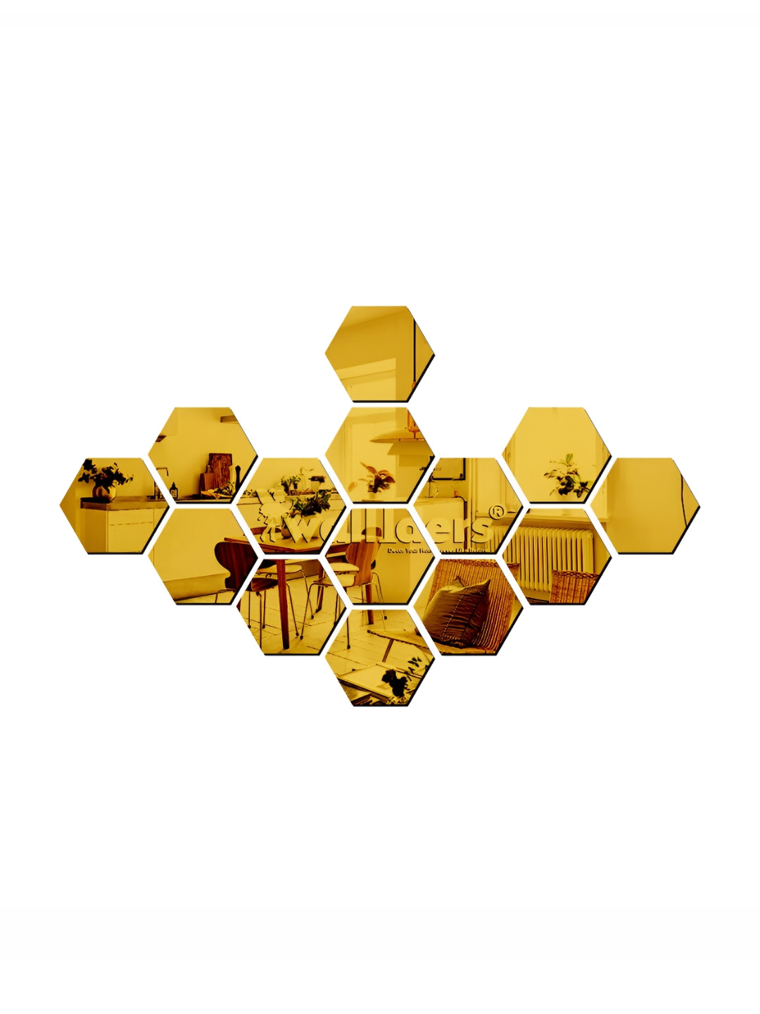 Wall1ders 14-pcs Metallic-colored Hexagon Acrylic Mirror Wall Stickers