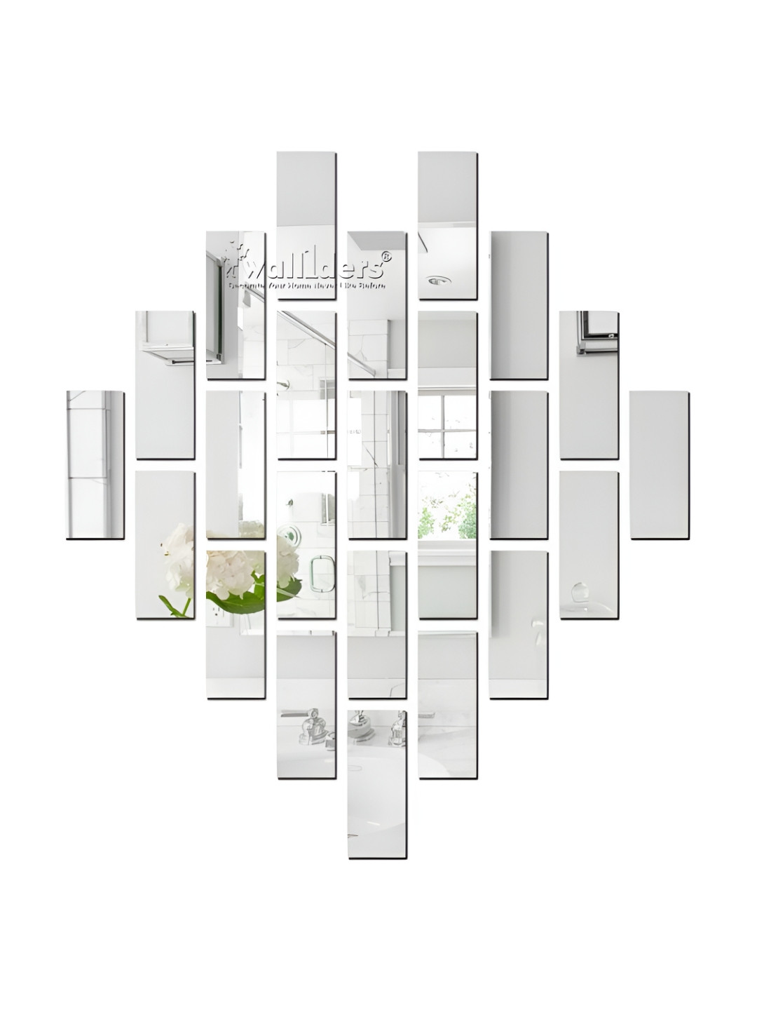 Wall1ders Silver Toned Rectangle Acrylic Mirror Wall Stickers