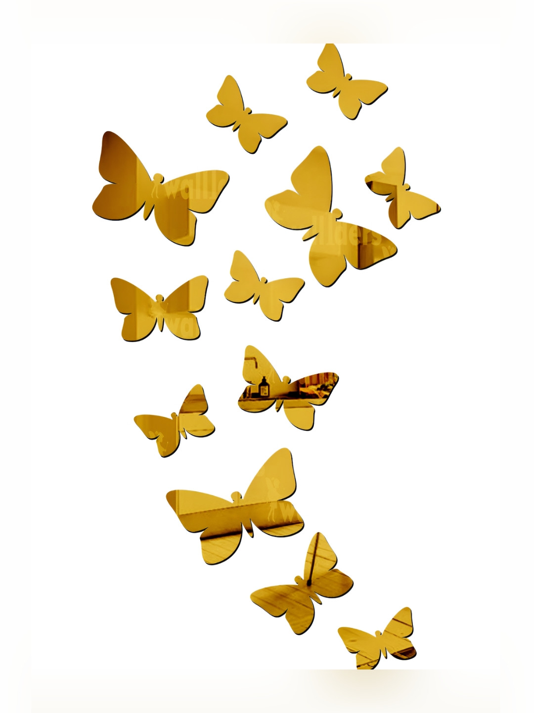 Wall1ders Gold Toned 12 Pieces Butterfly Acrylic Mirror Wall Stickers