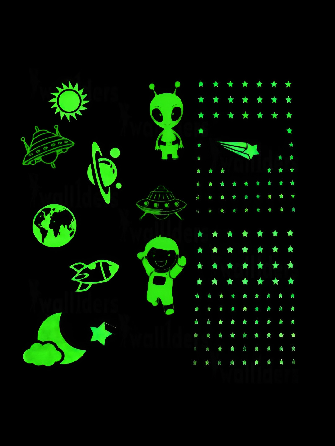 Wall1ders  Green 153 Pieces Radium Sticker Galaxy Night Glow Wall Sticker