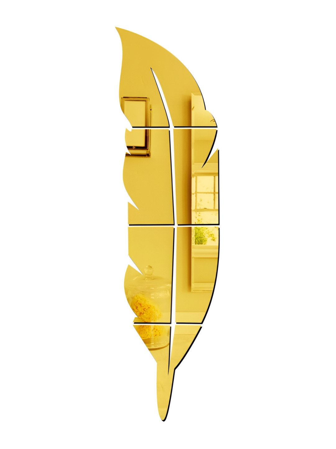 Wall1ders Gold Toned Plume Feather Acrylic Mirror Wall Stickers