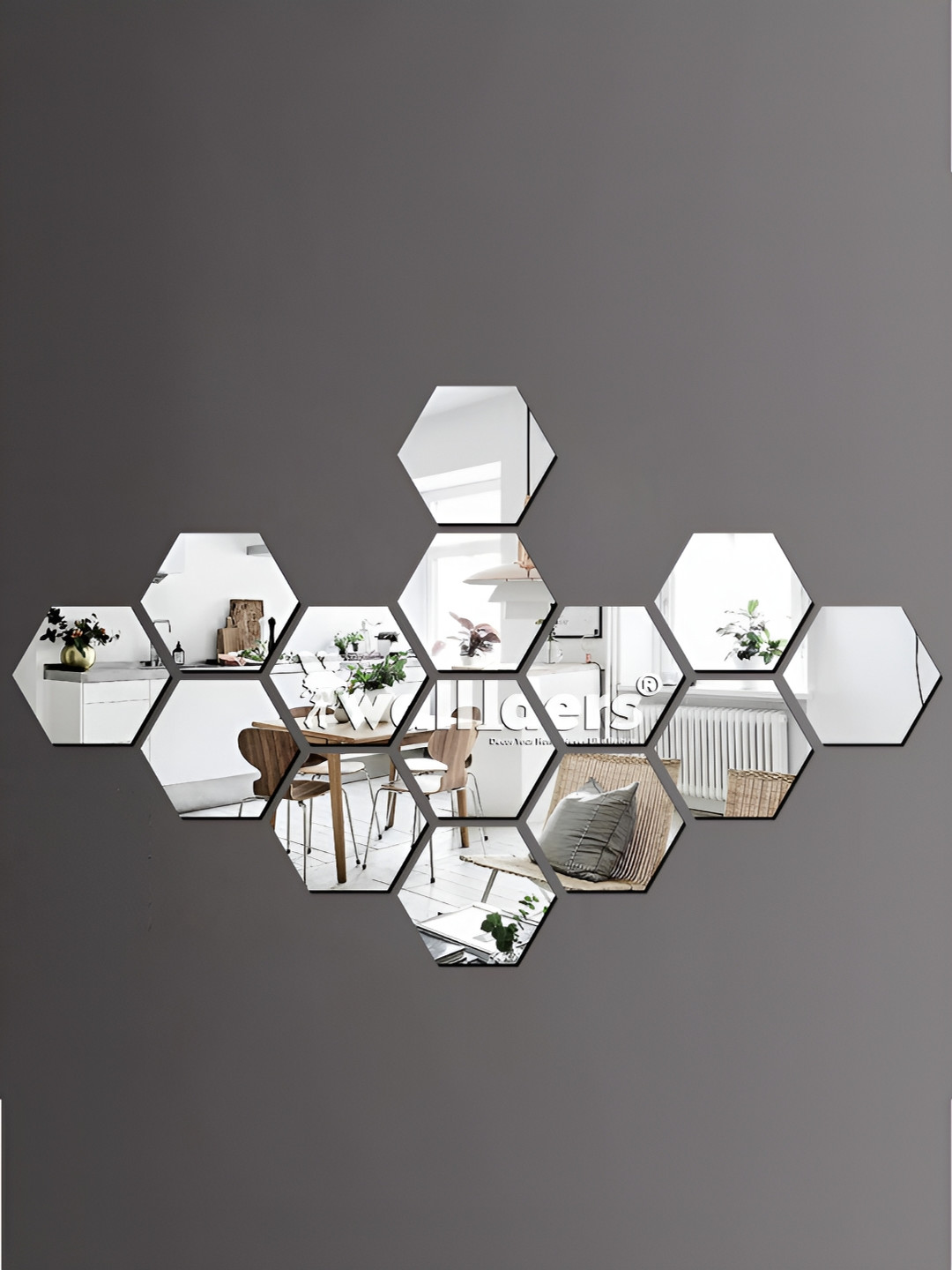 Wall1ders Silver 14 Pieces Acrylic Mirror Wall Stickers