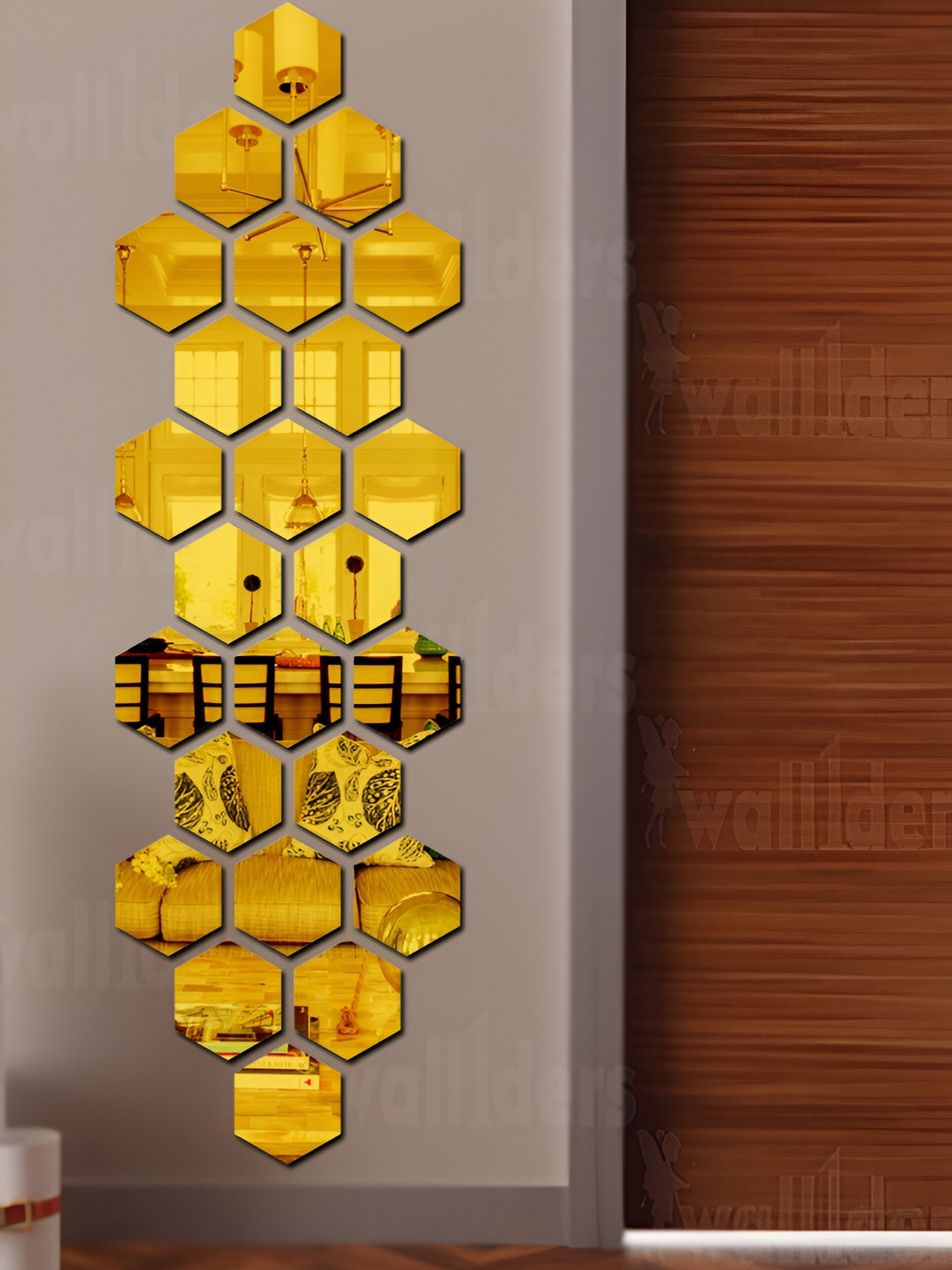 Wall1ders Metallic Toned 24 Pieces Hexagon Acrylic Mirror Wall Stickers