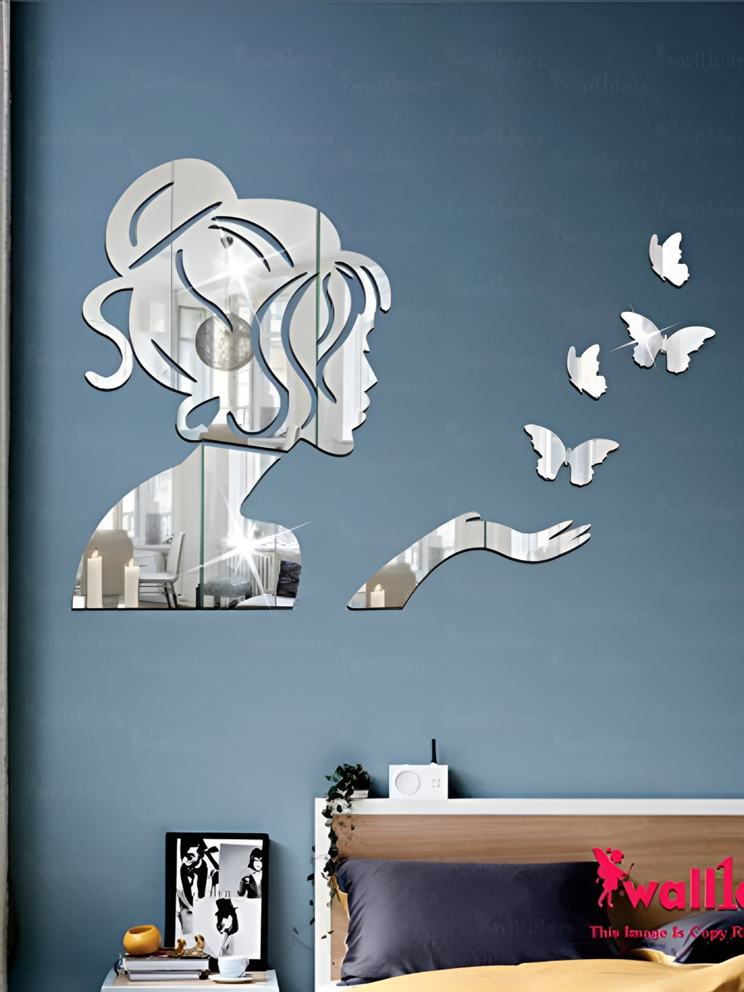 Wall1ders Silver Toned Angel & 4 Butterfly Acrylic Mirror Wall Stickers