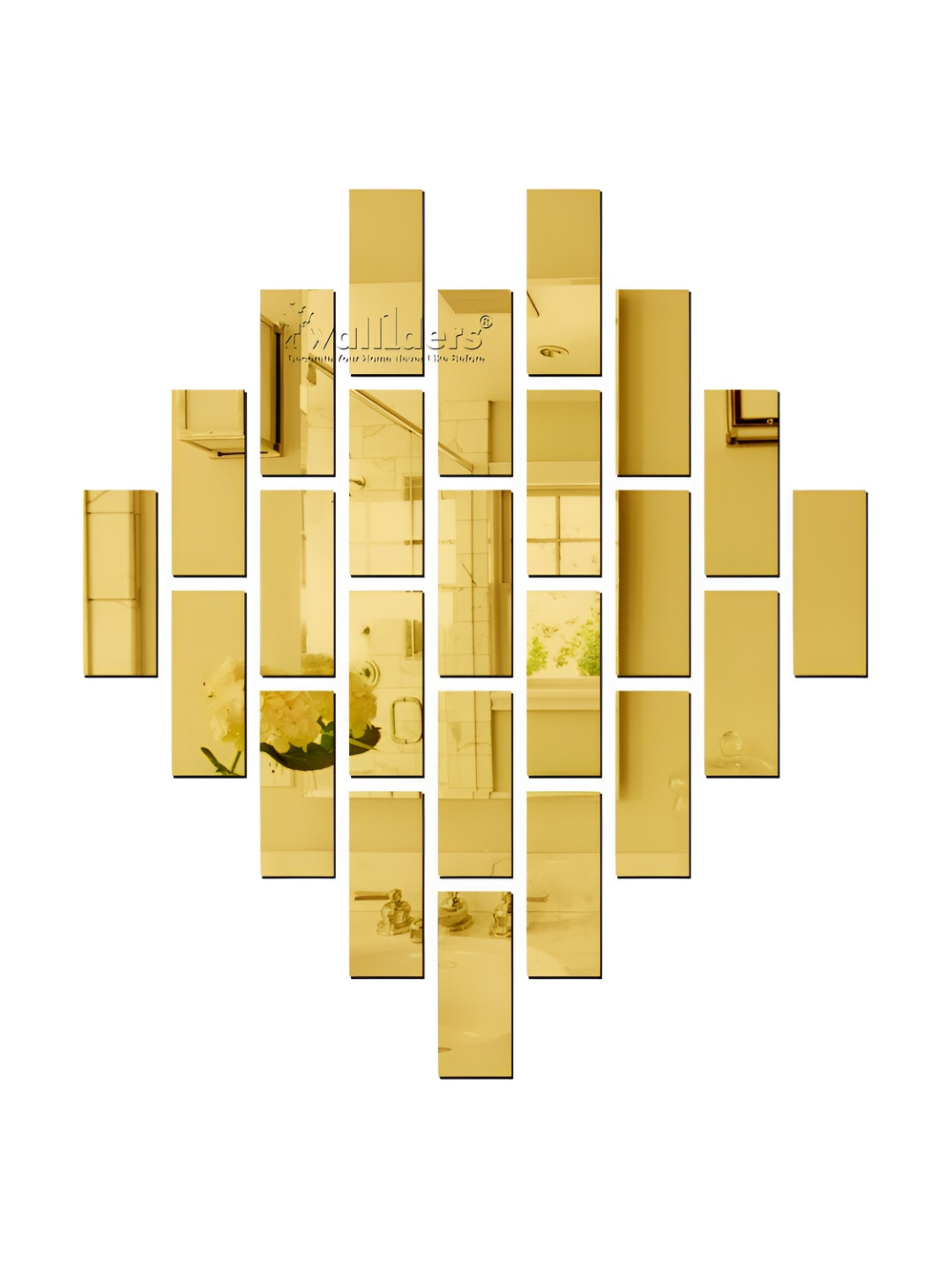 Wall1ders Gold Toned 24 Pieces Rectangle Acrylic Mirror Wall Stickers