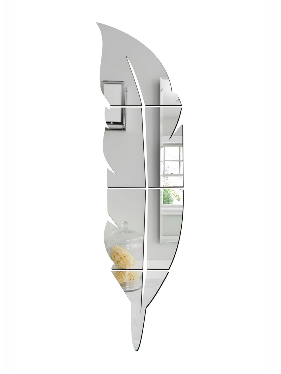 Wall1ders Silver Toned Plume Feather Acrylic Mirror Wall Sticker