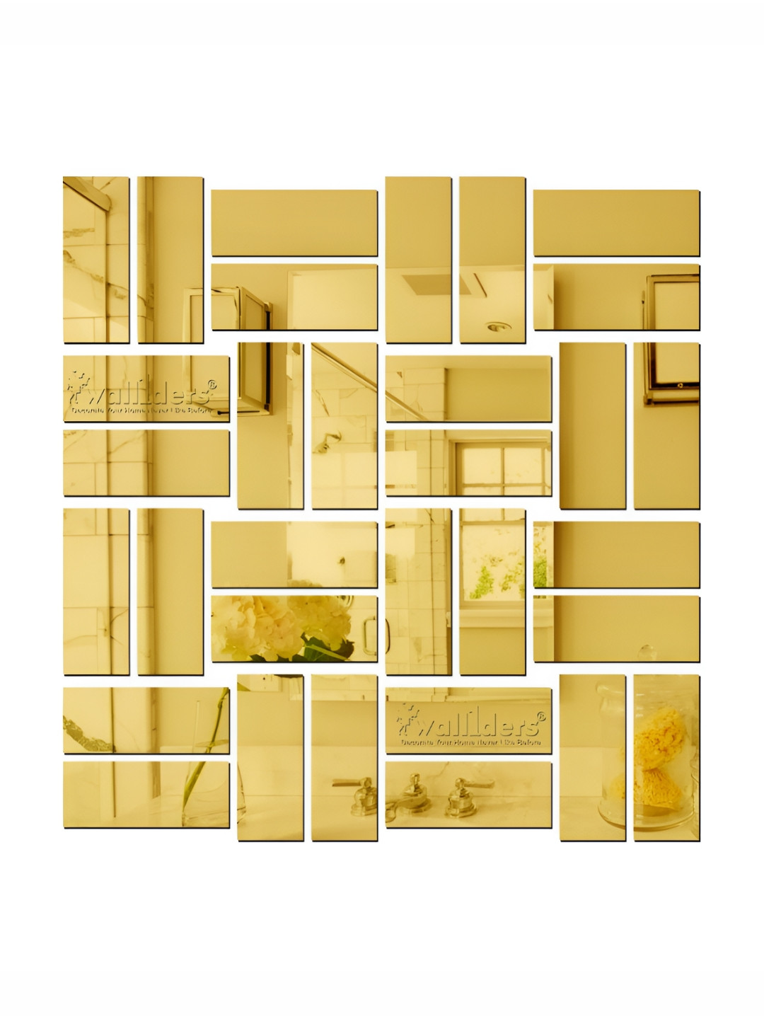 Wall1ders Gold Toned 30 Pieces Rectangle Wall Stickers For Home & Offices.