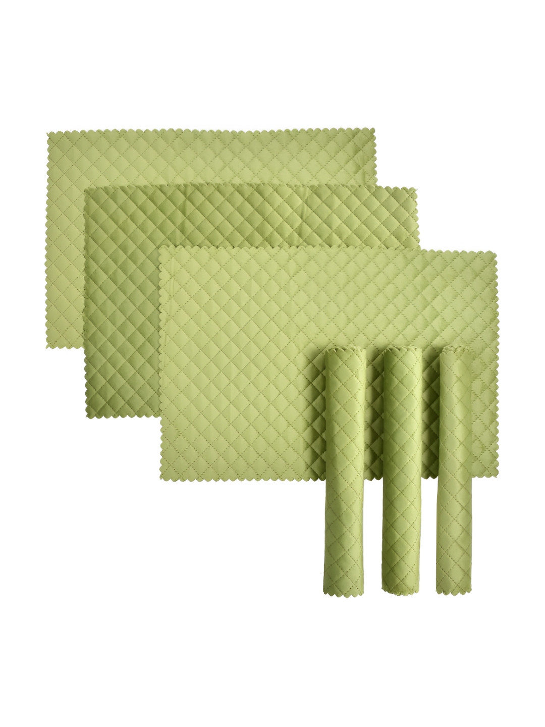 HOMADORN Olive Green 4 Pieces Velvet Quilted Rectangular Table Placemat