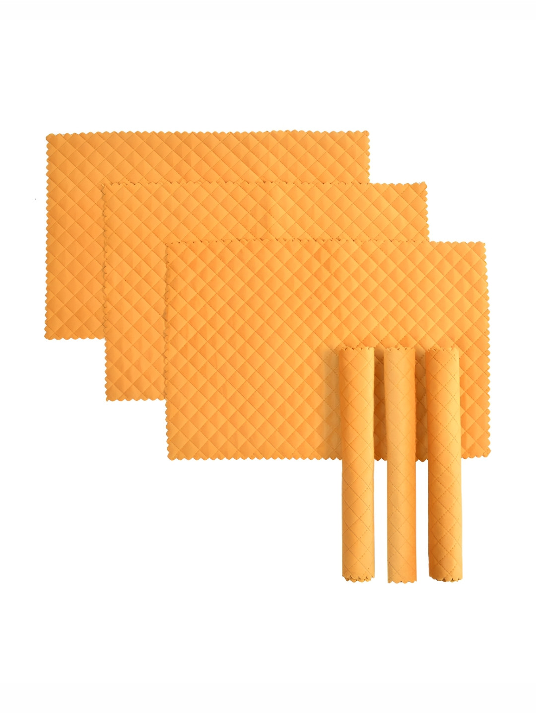 HOMADORN Yellow 6 Pieces Velvet Quilted Rectangular Table Placemats
