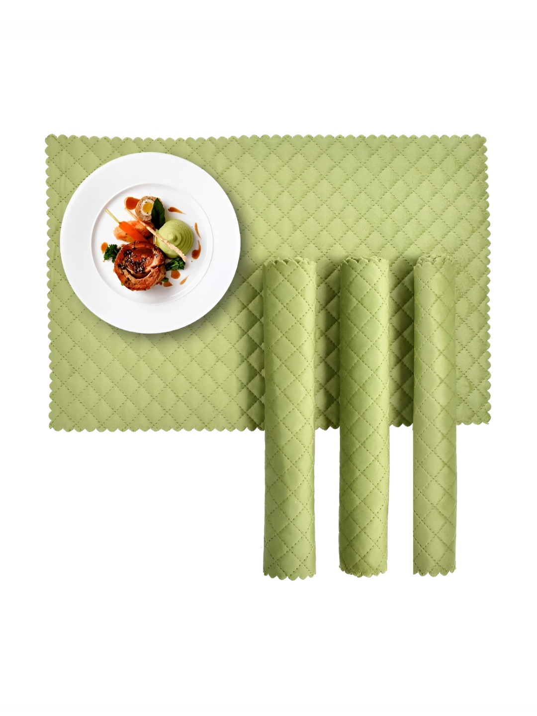 HOMADORN Olive 6Pcs Geometric Printed Velvet Rectangular Table Placemats