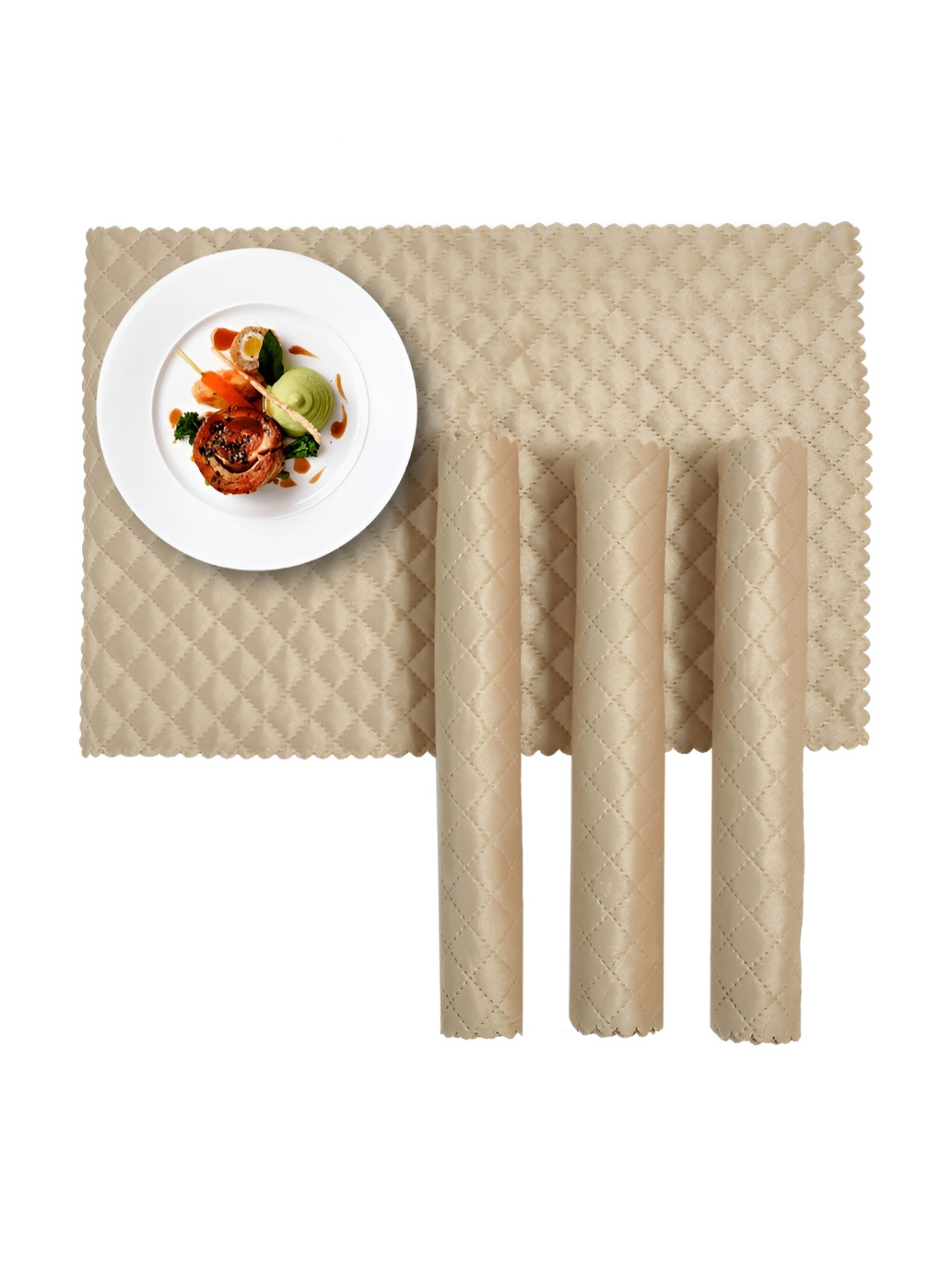 HOMADORN Beige 4 Pieces Velvet Quilted Rectangular Table Placemats