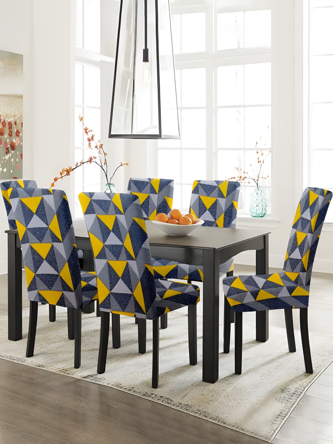 Buy Lazi 4 Pieces Grey Yellow Geometric Printed Stretchable Dining Chair Covers Chair Cover for Unisex 26166602 Myntra