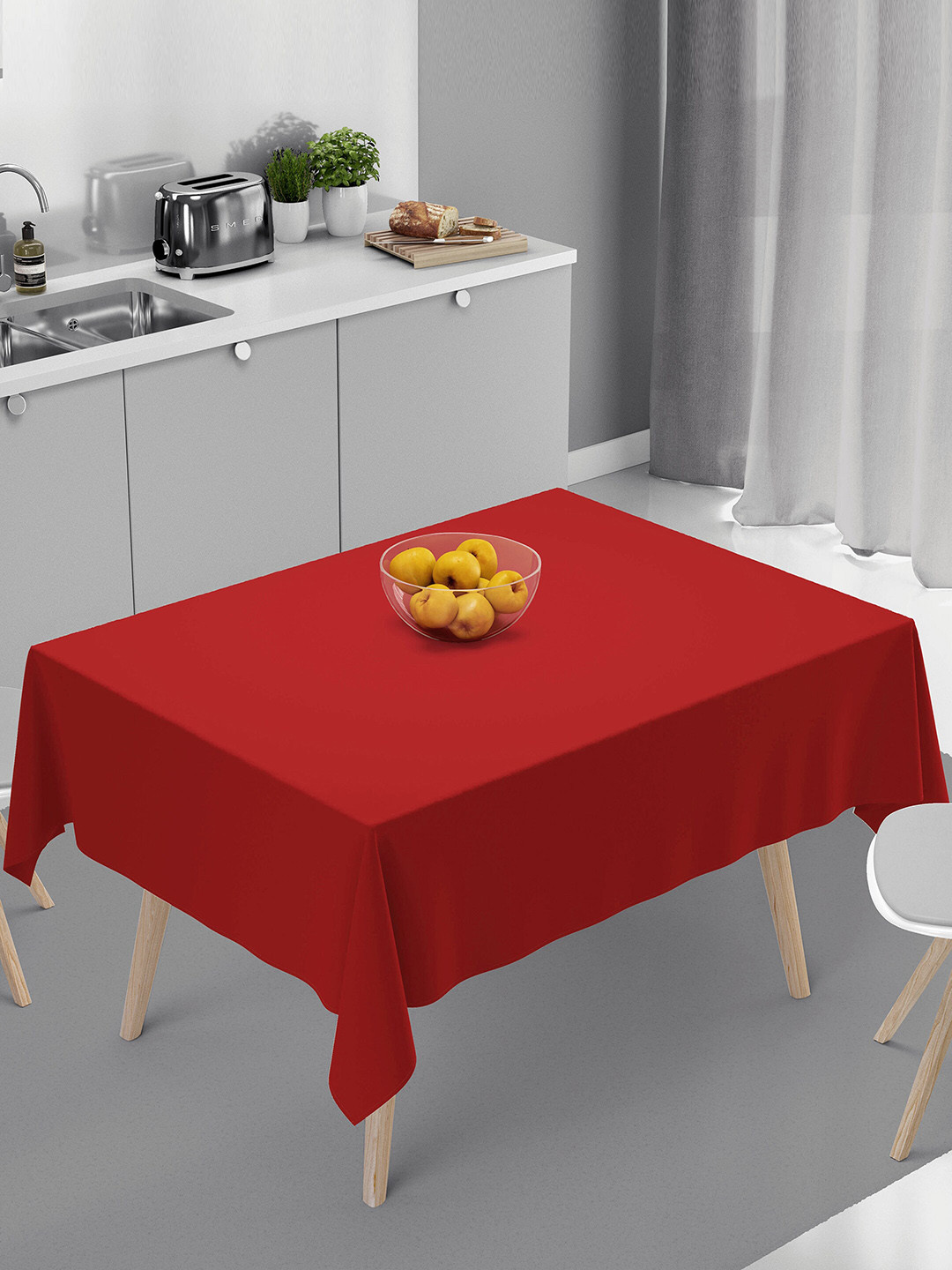 HOME COLORS.IN Red Cotton 4 Seater Square Table Cover