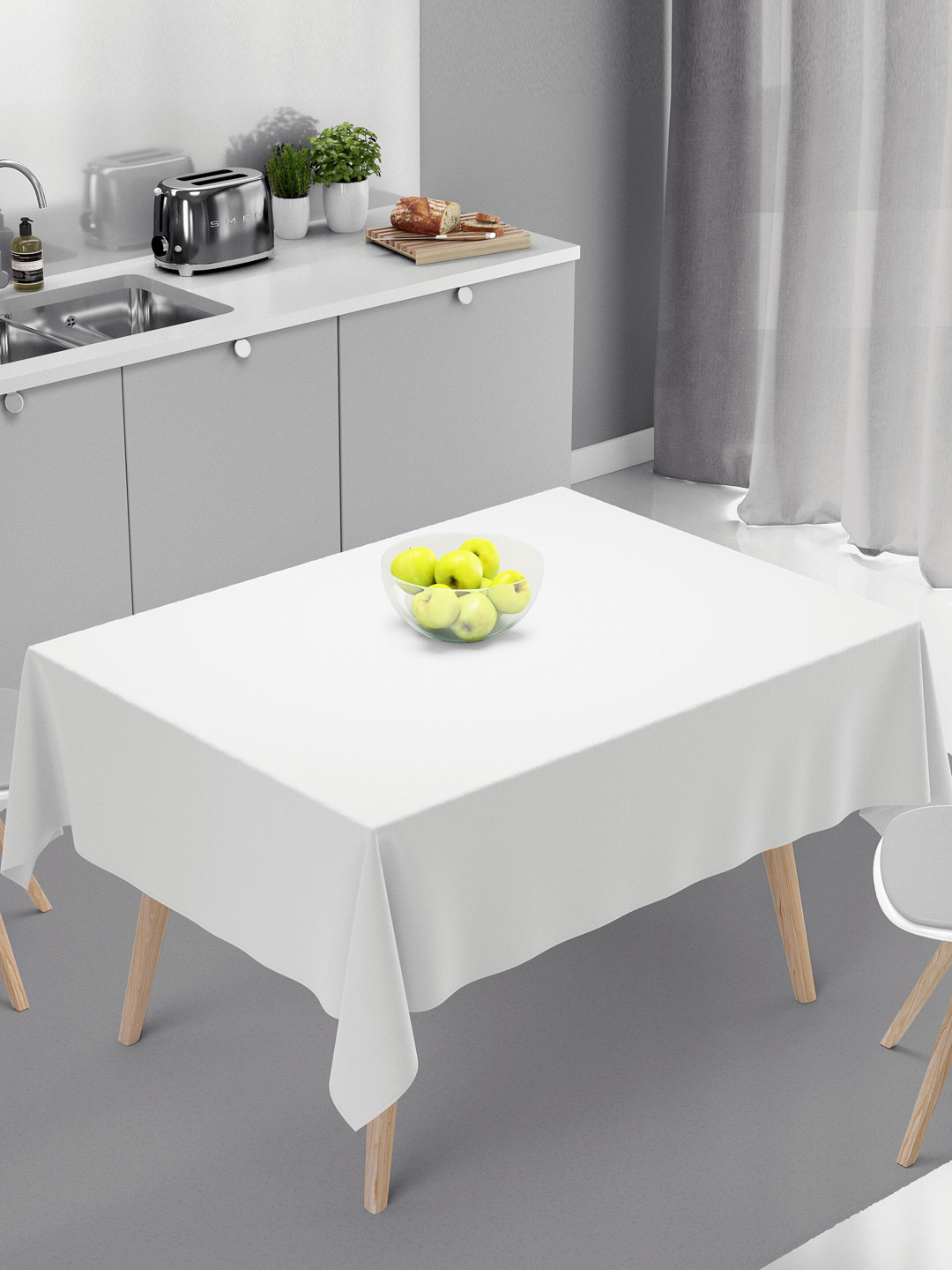 HOME COLORS.IN White Cotton 4 Seater Square Table Cover