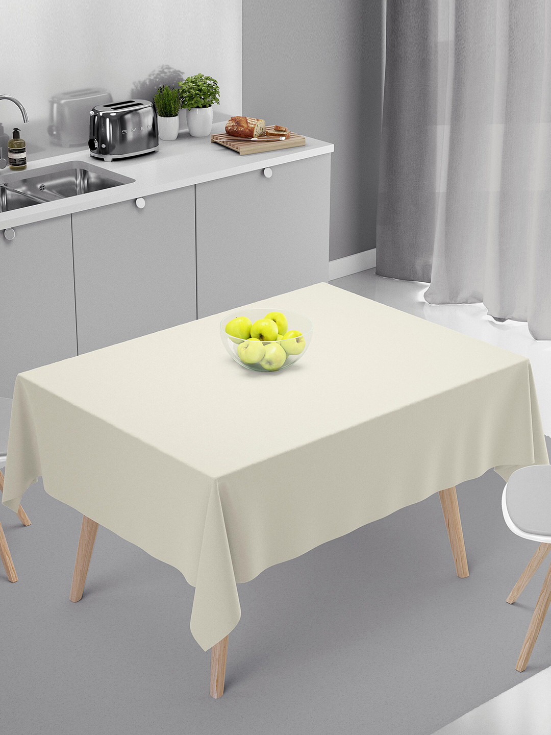 HOME COLORS.IN Cream Cotton 4 Seater Square Table Cover