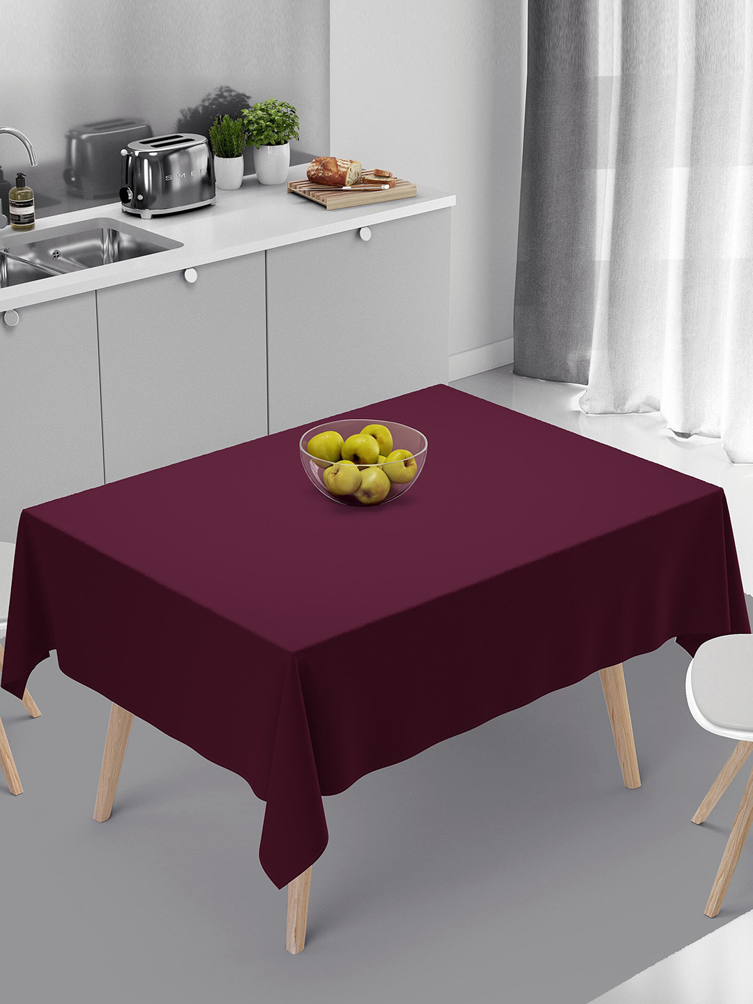 HOME COLORS.IN Maroon Cotton 4 Seater Square Table Cover