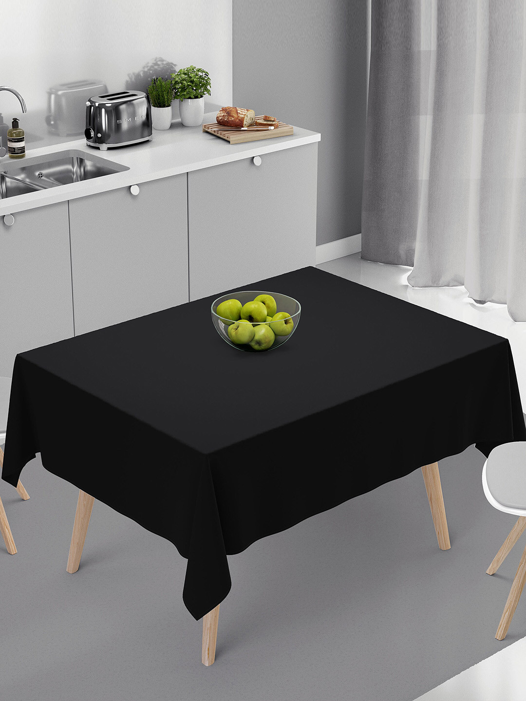 HOME COLORS.IN Black Cotton 4 Seater Square Table Cover