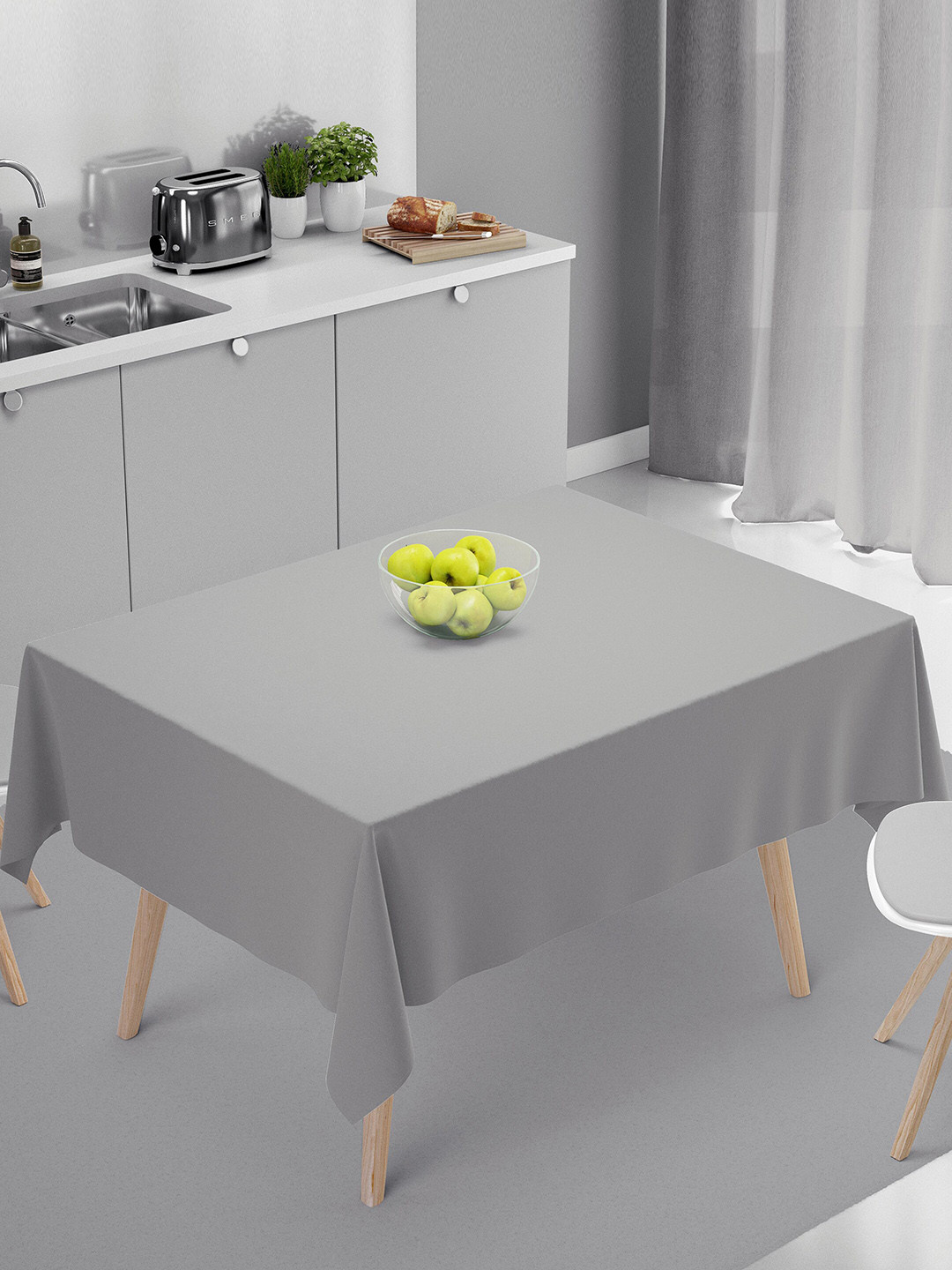 HOME COLORS.IN Light Grey Cotton 4 Seater Square Table Cover