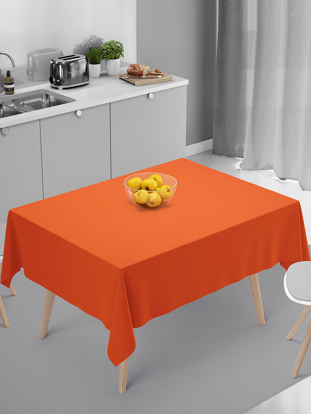 HOME COLORS.IN Orange Cotton 4 Seater Square Table Cover