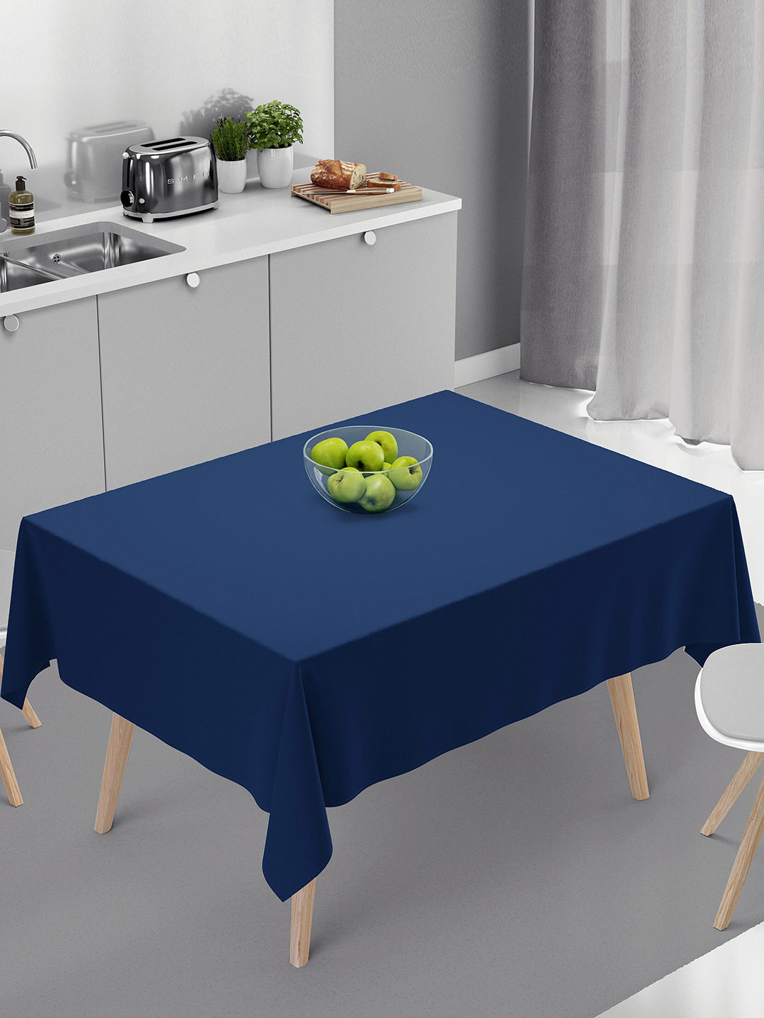 HOME COLORS.IN Navy Blue Cotton 4 Seater Square Table Cover