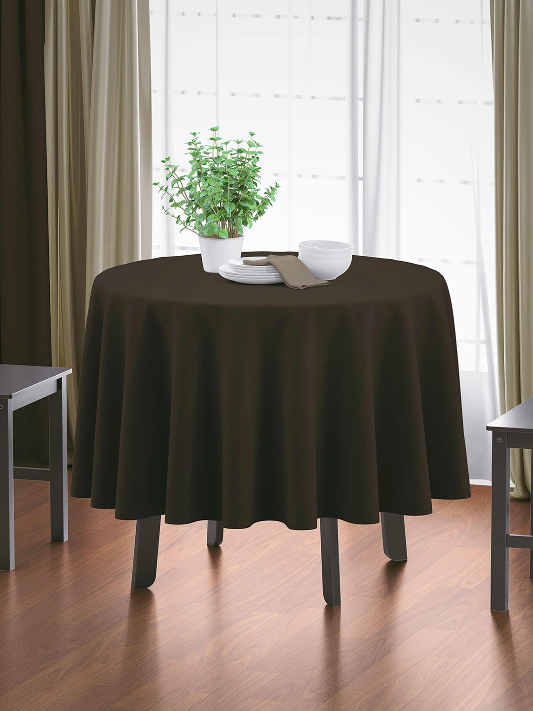 HOME COLORS.IN Brown Cotton 4 Seater Round Table Cover