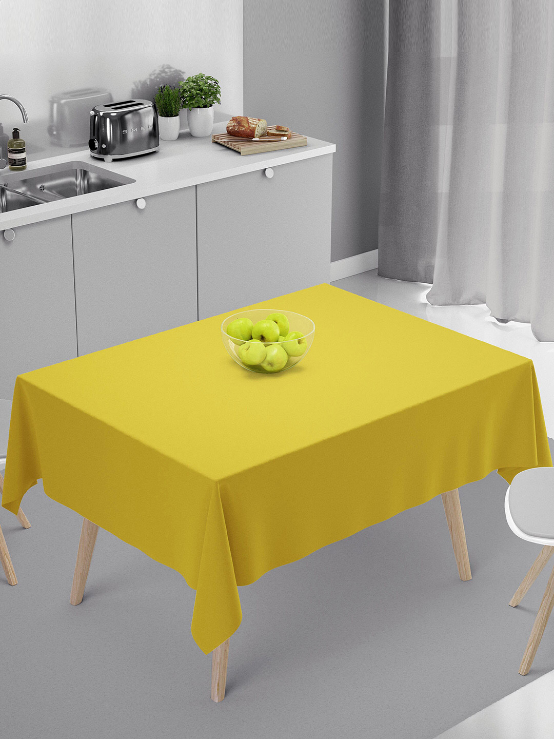 HOME COLORS.IN Yellow Cotton 4 Seater Square Table Cover