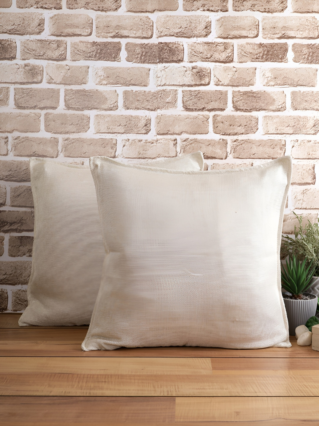 THE CONVERSION Cream Jute Durable 2 Piece Square Cushion Covers -24x24In