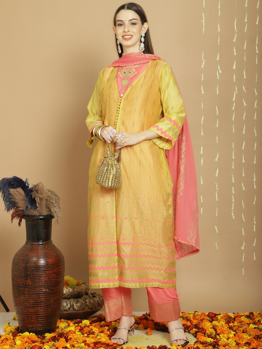 Stylee LIFESTYLE Embroidered Art Silk Semi-Stitched Dress Material