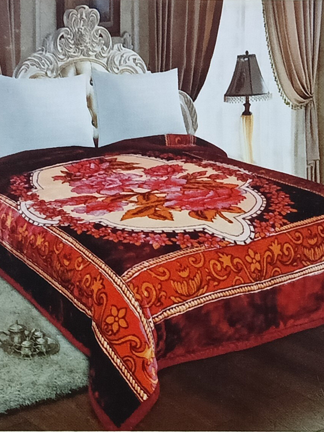 Signature Maroon Floral Microfiber Heavy Winter Double Bed Blanket