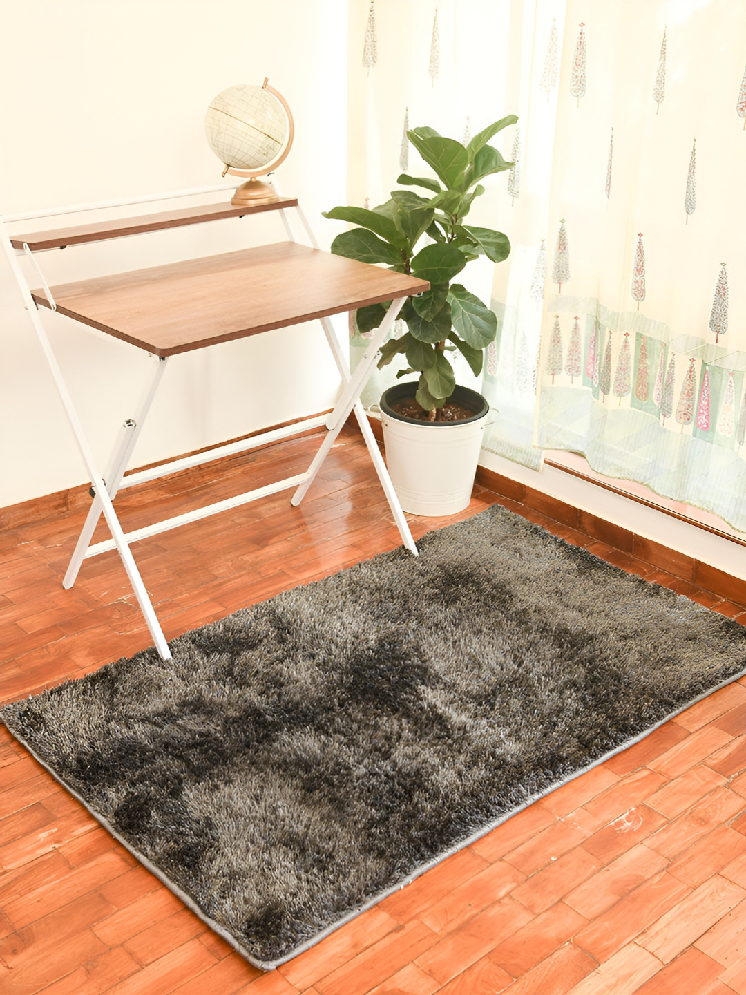 FABURAA Lime Green Solid Anti Skid Cotton Carpet