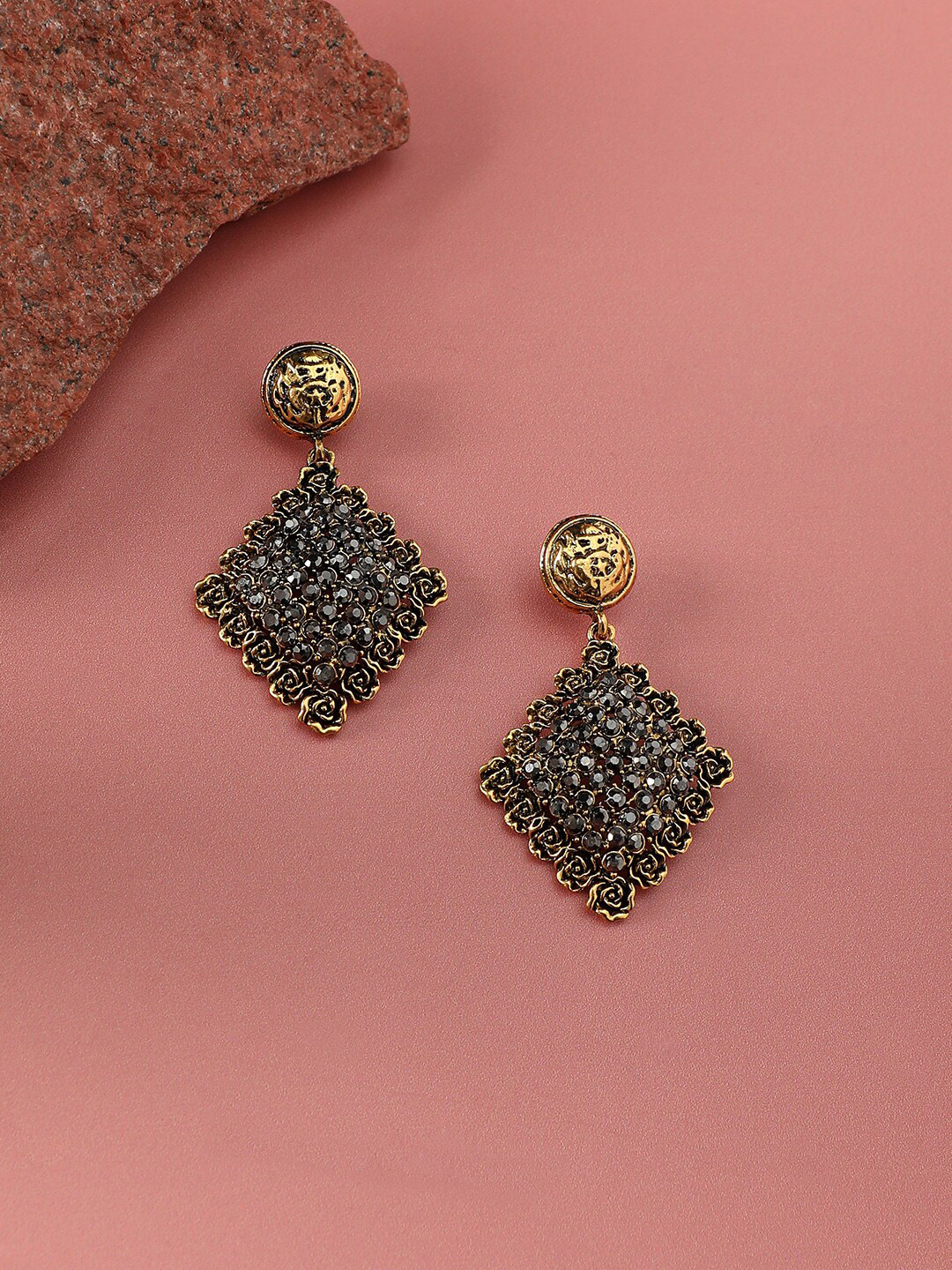 SOHI Gold-Plated Geometric Drop Earrings