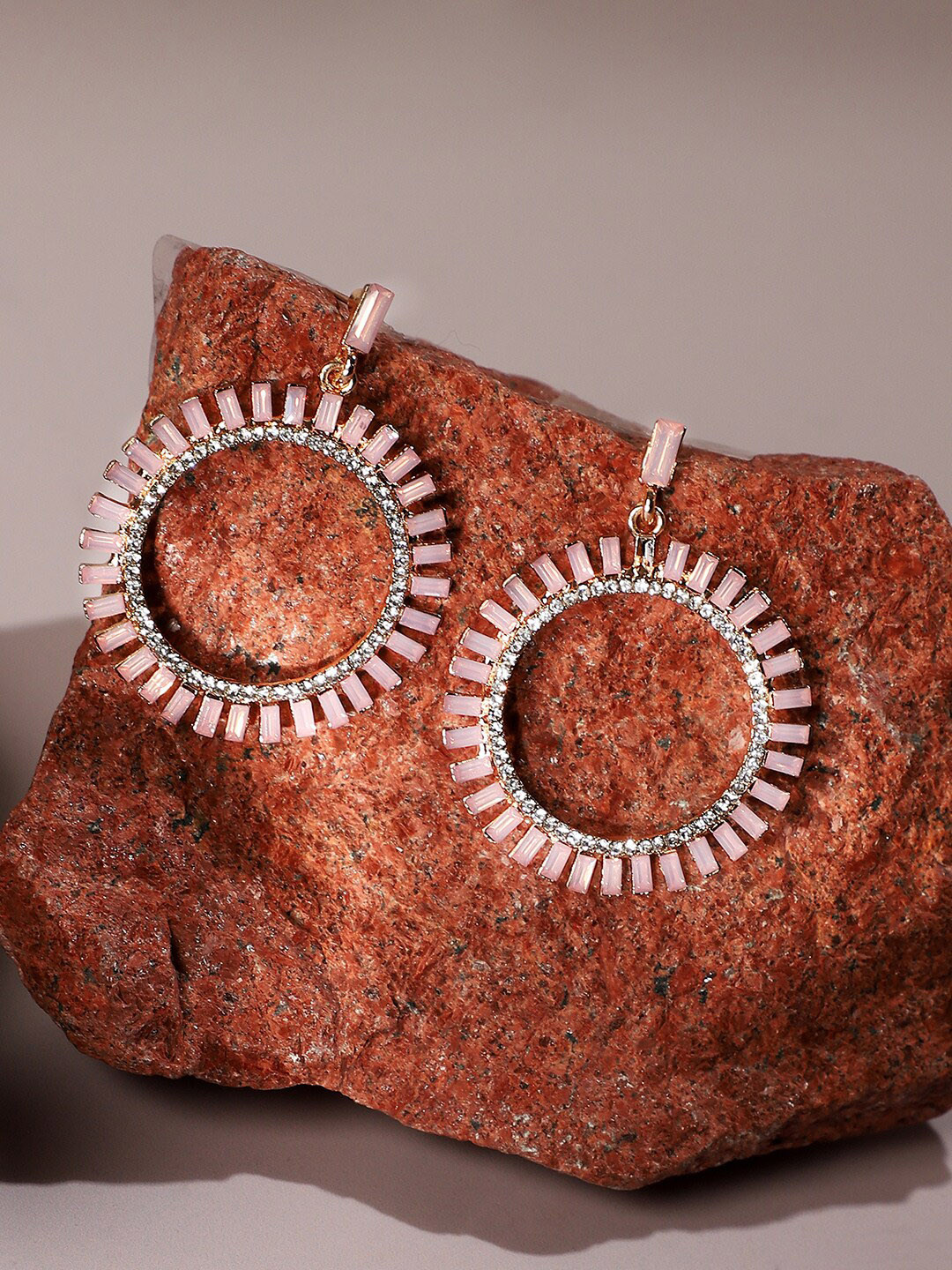 SOHI Silver-Plated Crystal-Studded Drop Earrings