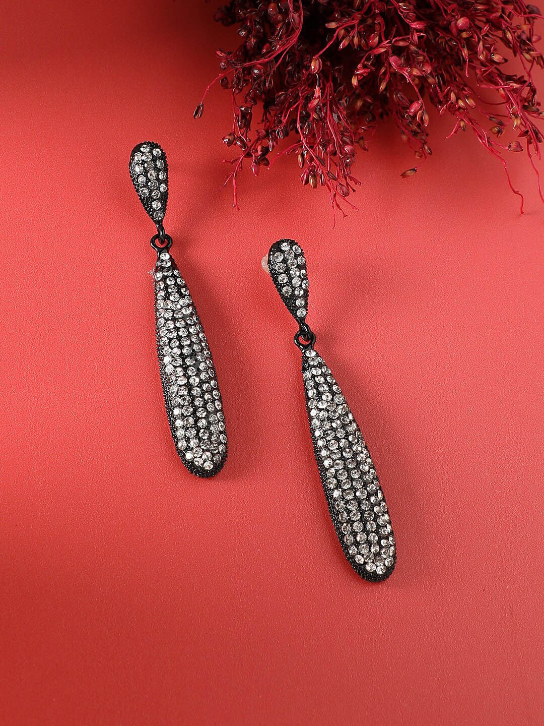 SOHI Artificial Stones-Studded Almond Drop Earrings