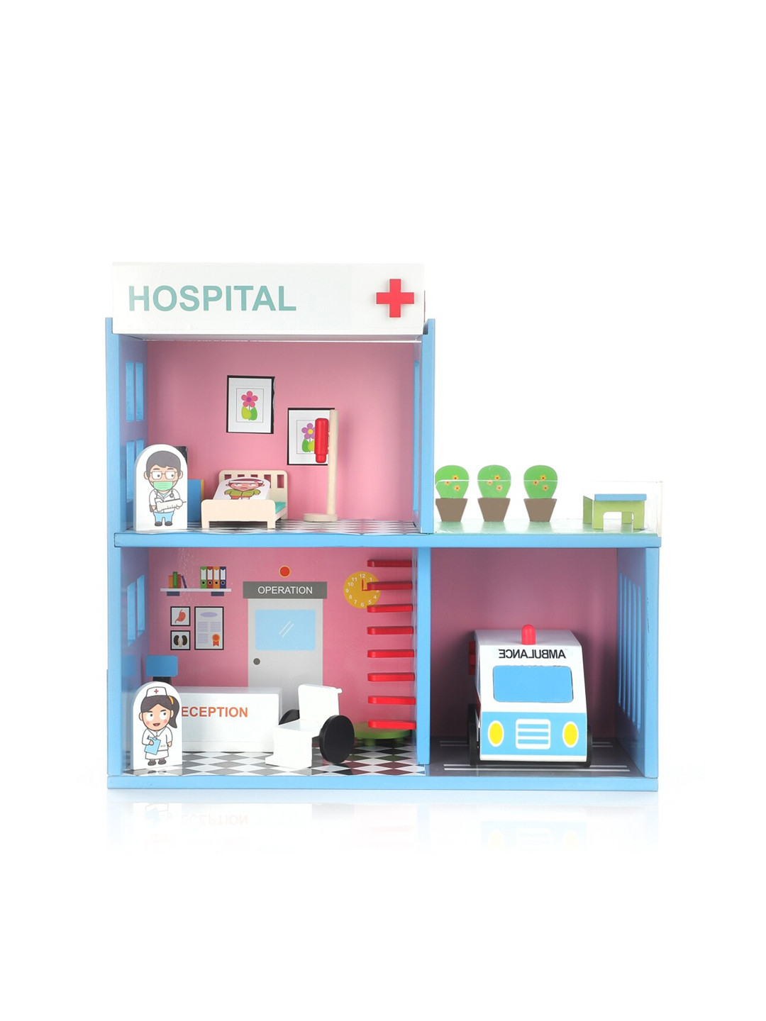 Aditi Toys Kids Wooden Hospital Set With 4 Rooms