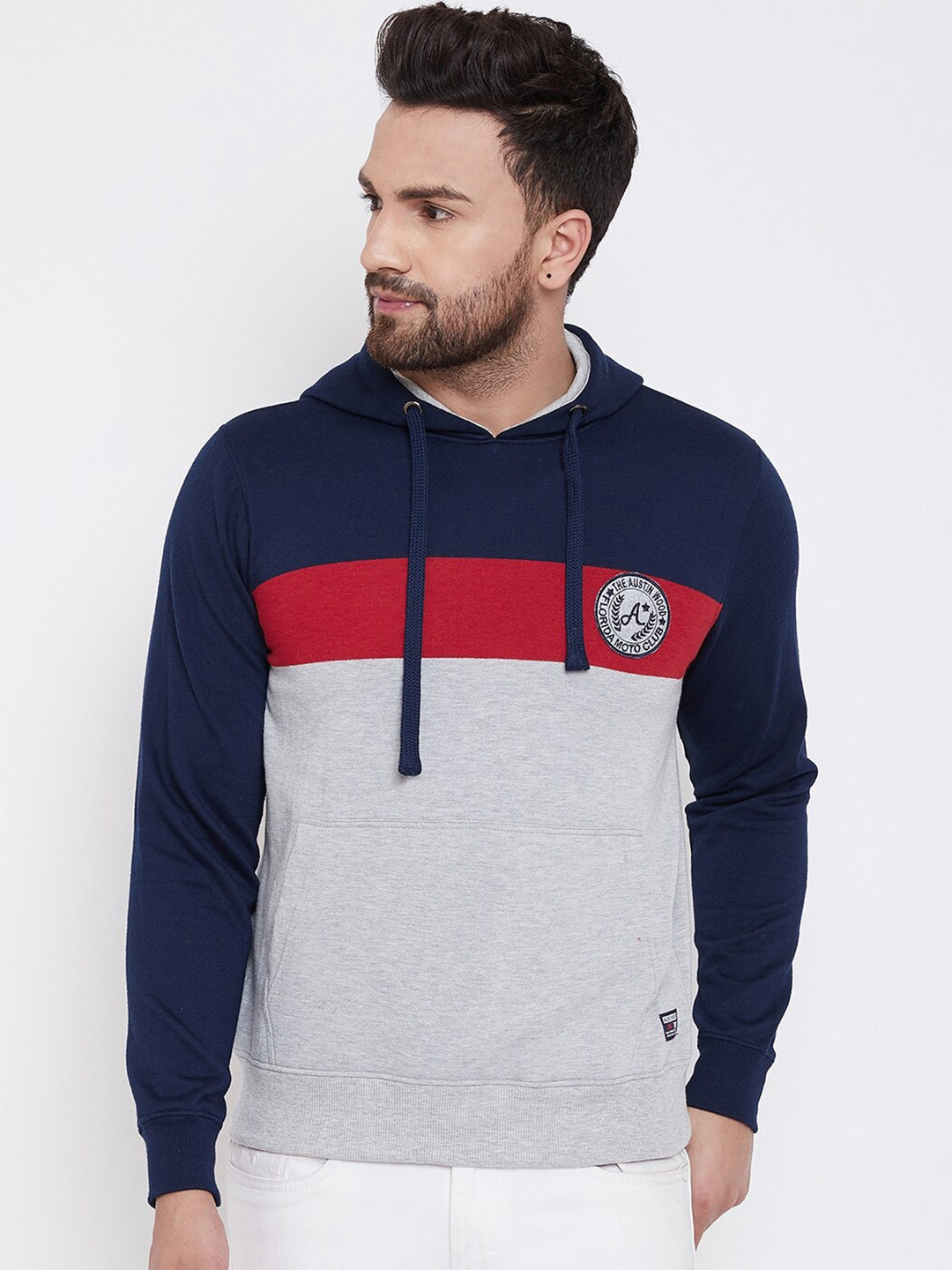 Austin wood Colourblocked Hooded Fleece Sweatshirt