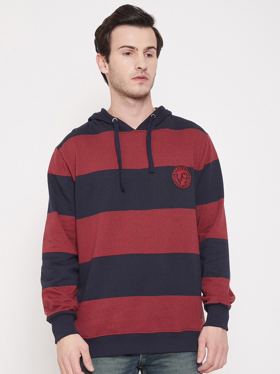 Austin wood Striped Hooded Fleece Sweatshirt