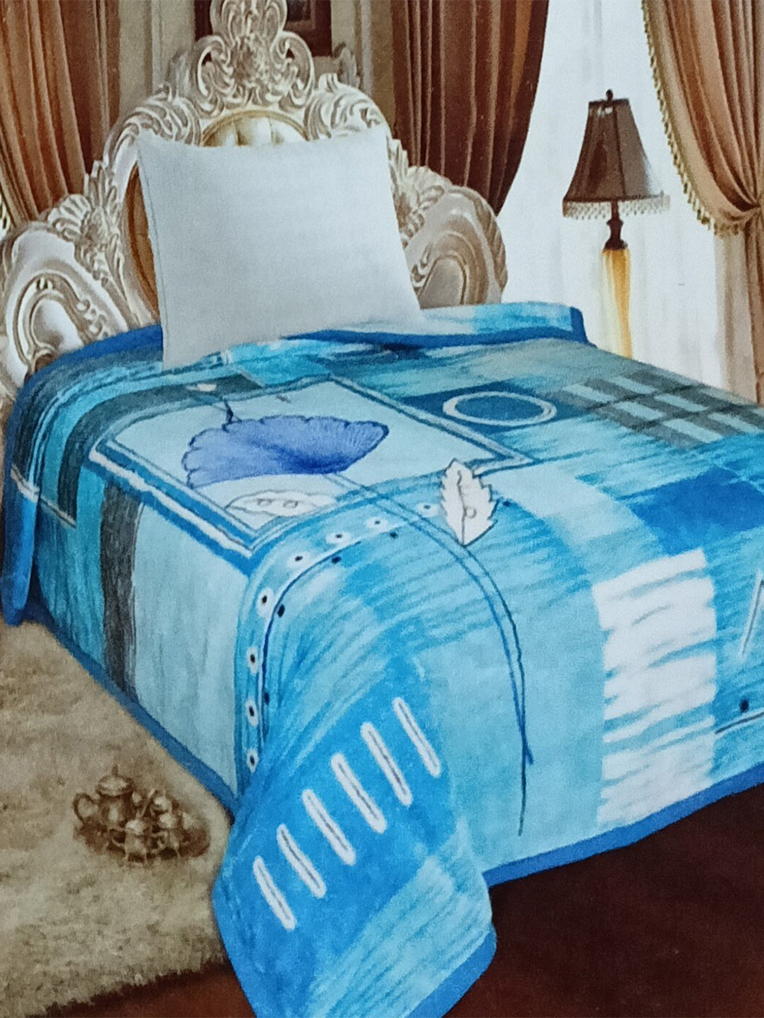 Signature Blue Floral Heavy Winter Single Bed Blanket