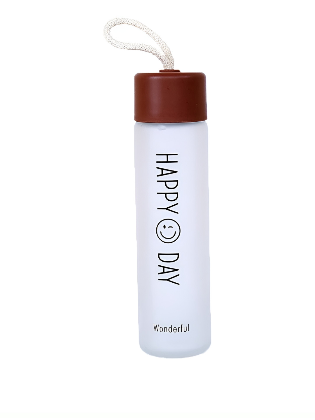 WELOUR White & Brown Happy Day Printed Glass Water Bottle