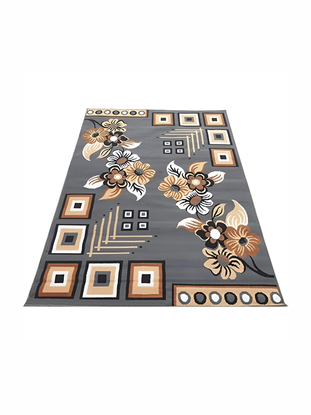SANA CARPET Grey & Beige Floral Printed Anti Skid Carpet