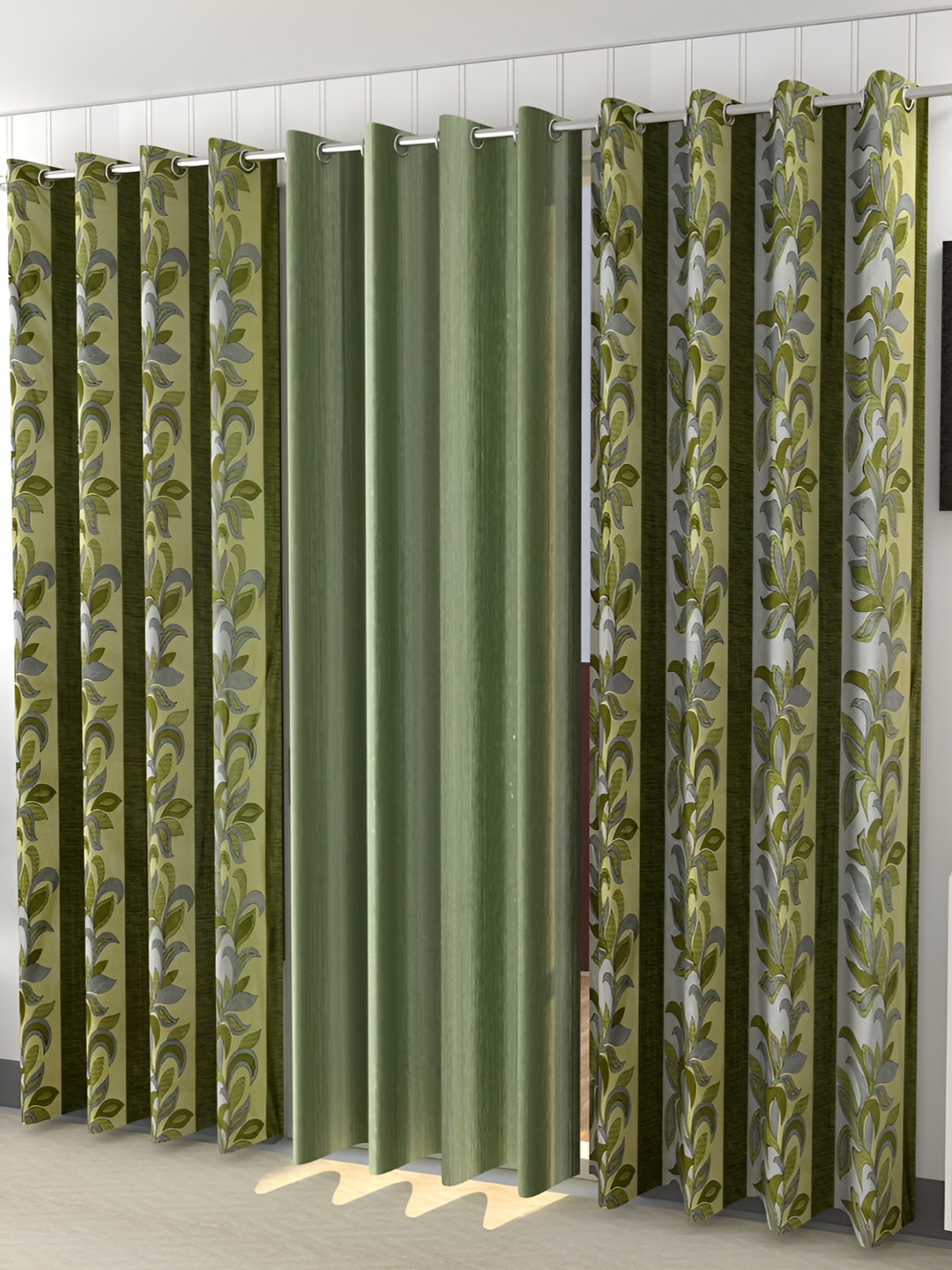 Kraftiq Homes Green 3 Pieces Room Darkening Door Curtains