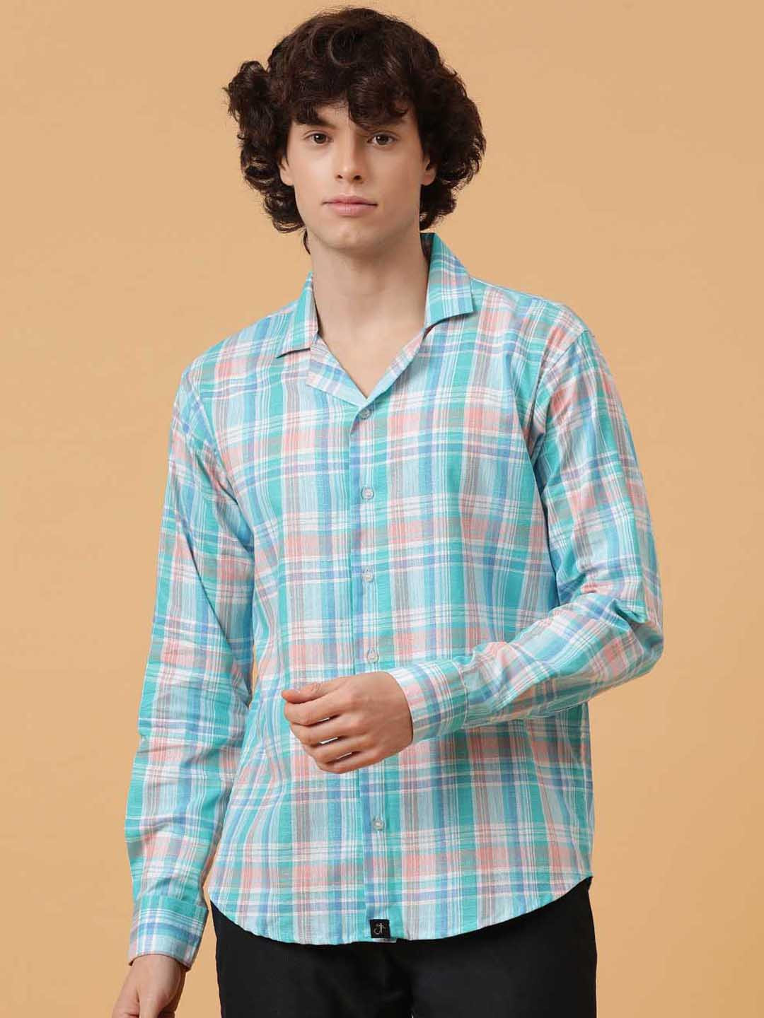 JAVINISHKA Men Blue Comfort Shepherd Checks Opaque Checked Shirt