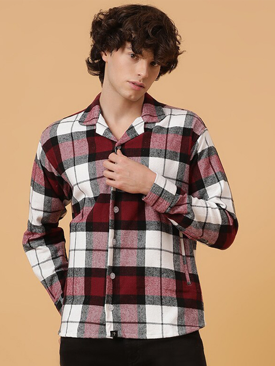 JAVINISHKA Gingham Checks Relaxed Twill Oversized Organic Cotton Shacket