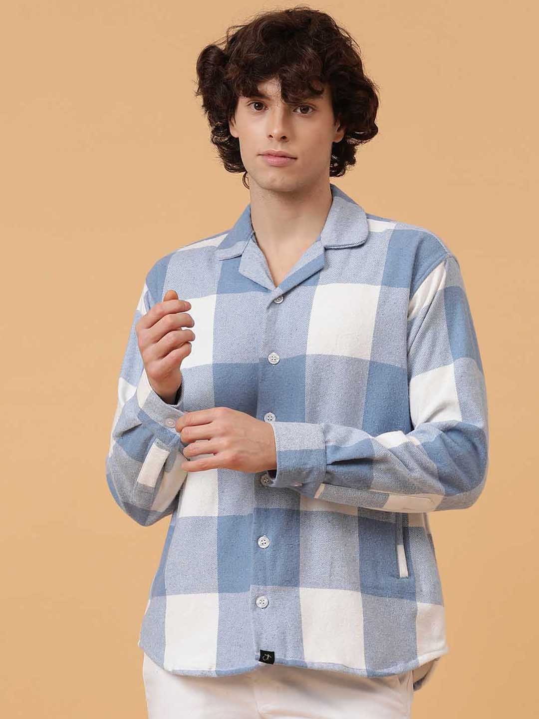 JAVINISHKA Men Blue Relaxed Gingham Checks Opaque Checked Casual Shirt