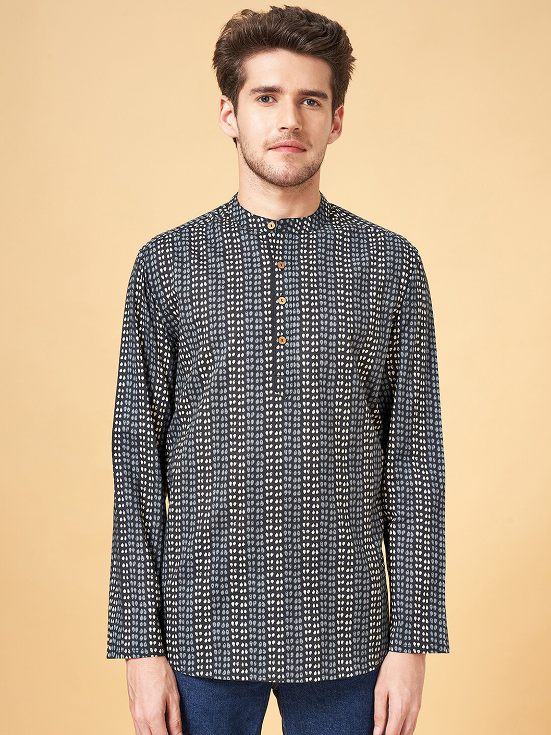 YU by Pantaloons Abstract Printed Mandarin Collar Pure Cotton Straight Kurta