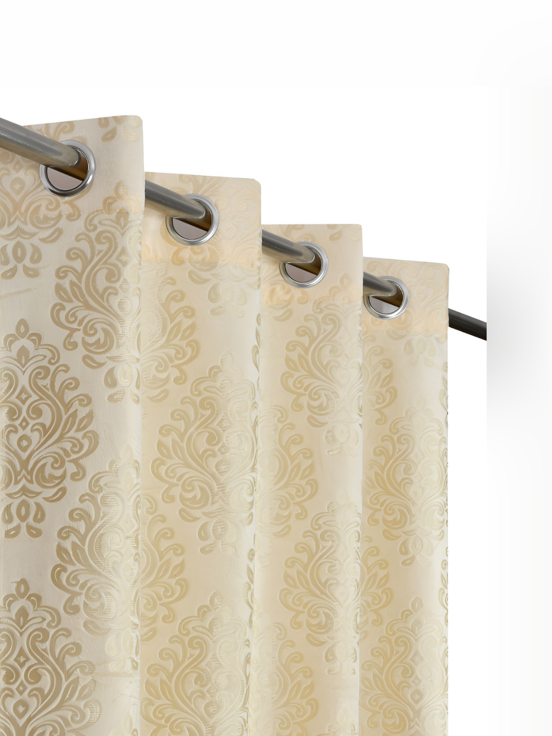 Kraftiq Homes Burnout Beige 2 Pcs Ethnic Motifs Velvet Room Darkening Long Door Curtains